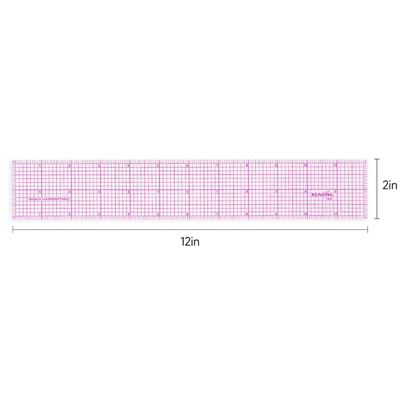 KEARING Clear Sewing Graph Ruler Fashion Design Ruler, Sandwich Line, 2 x 12, Transparent Pattern Making Dress Making Ruler for Sewing Quilting - Image 2